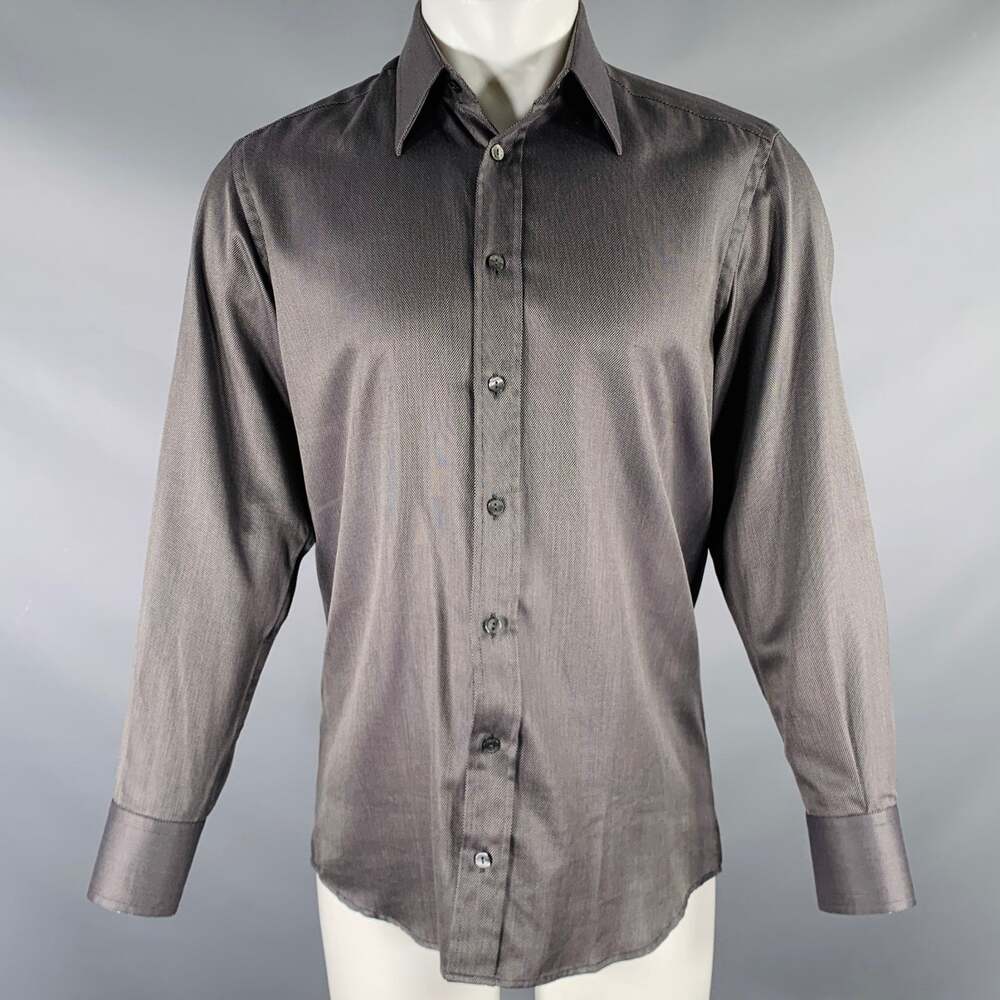 DOLCE & GABBANA Size S Grey Black Nailhead Cotton Button Up Long Sleeve Shirt